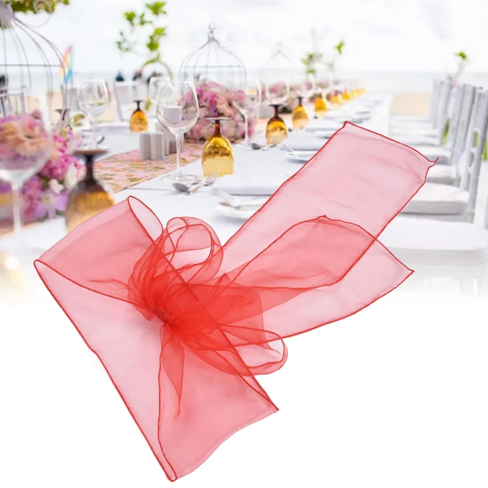 10Pcs Blue, red, yellow, purple Organza Wedding Chair Sash Organza Length 270cm Sheer Glass Yarn Chair Ribbon
