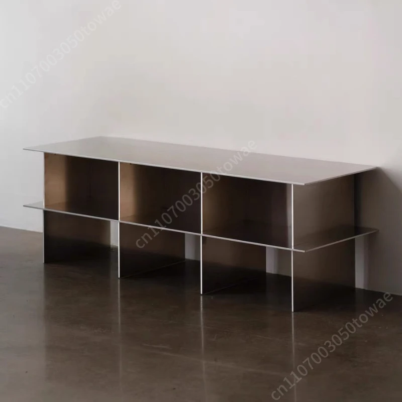 Modern Minimalist Stainless Steel Console Table, Customizable Open Shelf Metal Side Table for Living Room