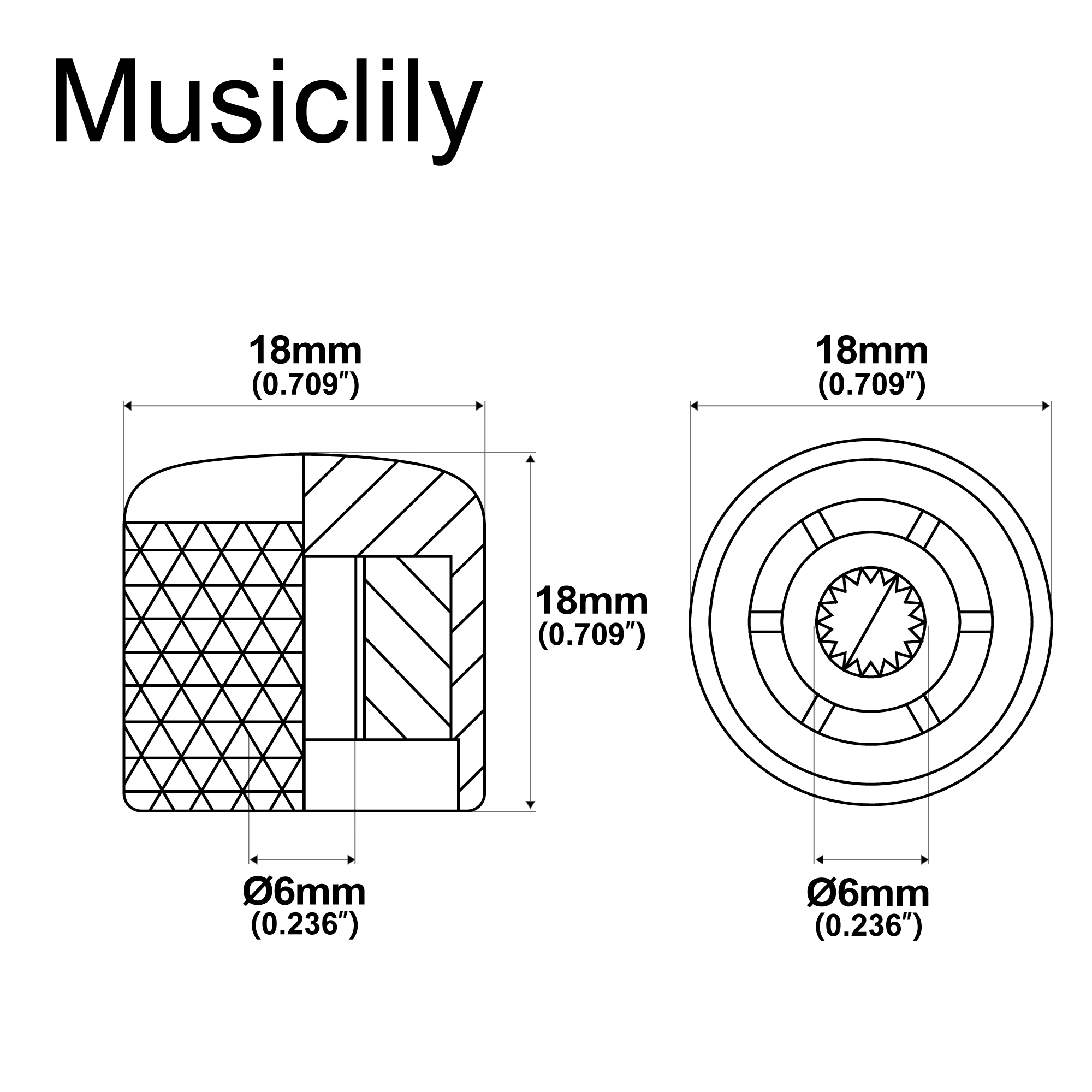 Musiclily Basic Coarse 18 Splines Steel Dome Control Knobs for Squier Tele Style Electric Guitar Bass 18*18mm (Set of 4)