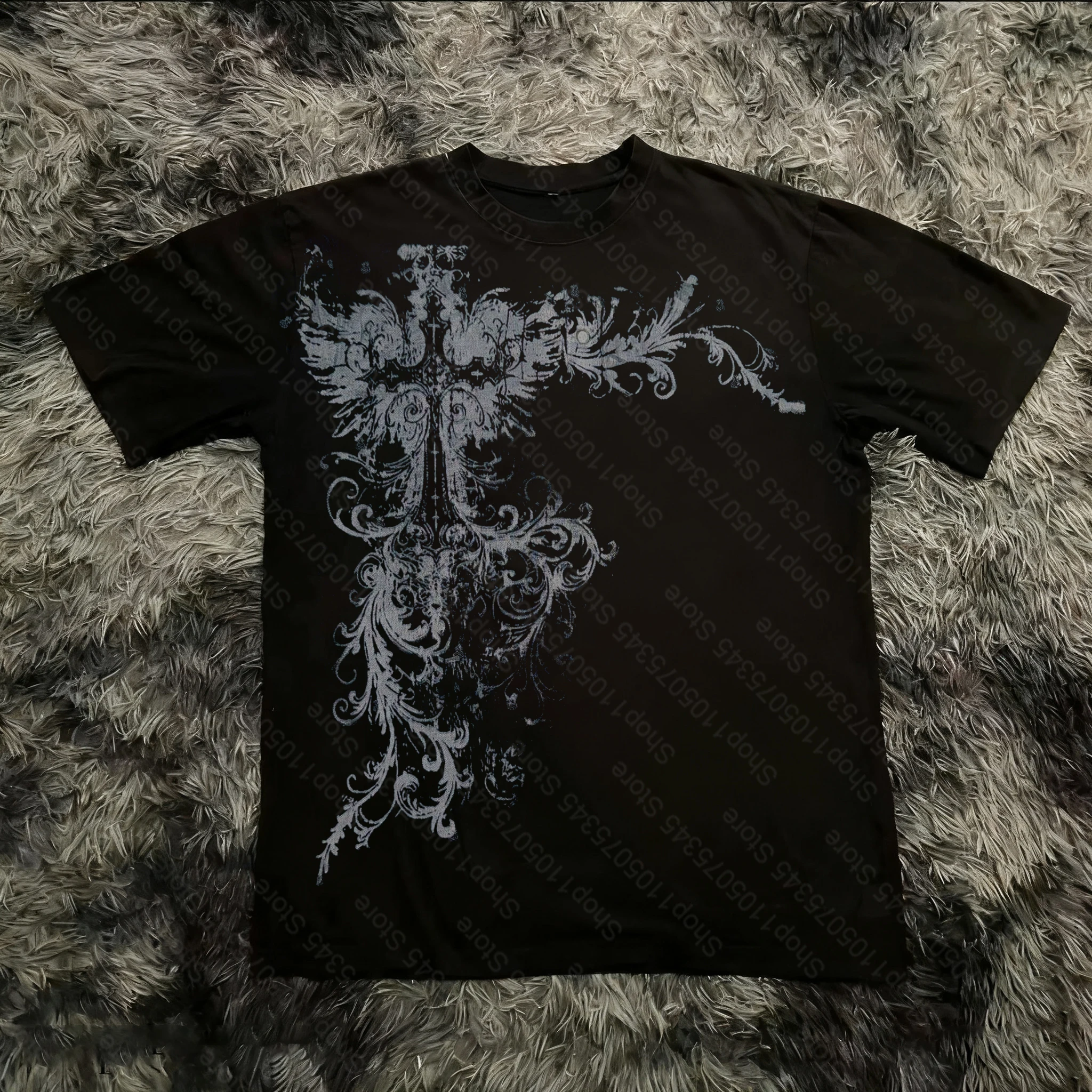 AliExpress NONE Classic Y2K Gothic Style T-shirt Print Oversized T Shirt High Street Shirts Gothic Round Neck Cotton Tops New Mens Women T Shirt