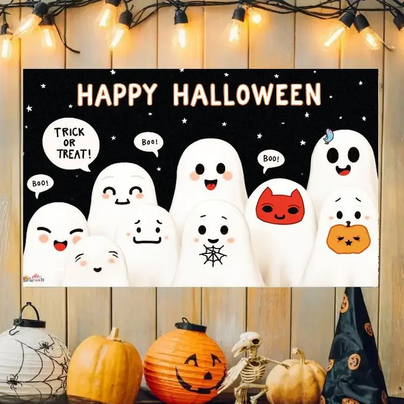 VIKAMA Halloween Tapestry Happy Halloween Witch Moon Silhouette Background Wallpaper Suitable for Party Home Decoration