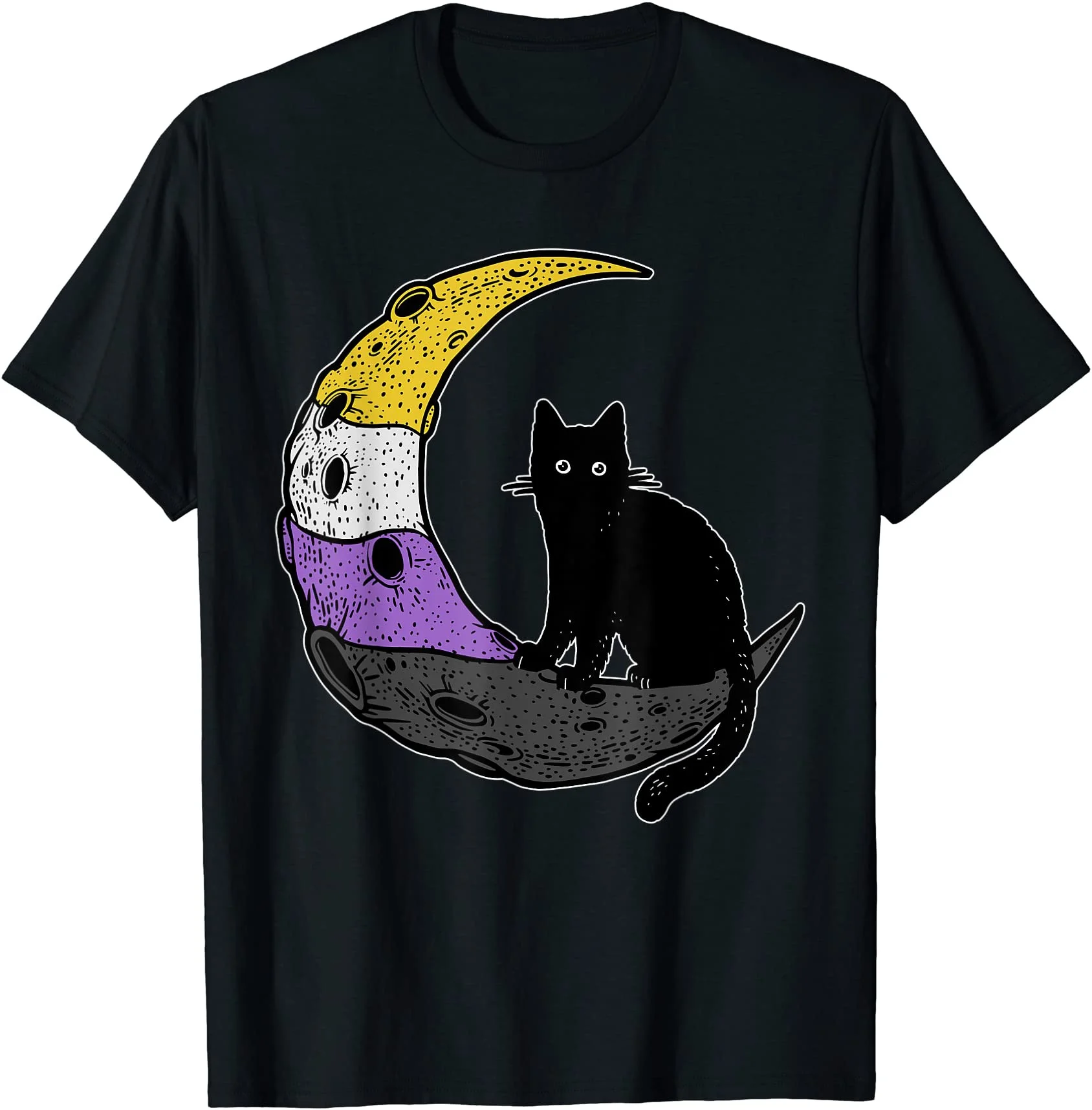 

Nonbinary Moon Space Cat Lgbt Pride With Nb Nonbinary Flag Unisex T-Shirt S-6XL