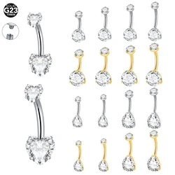 1/5PCS Titanium 14G Gold Color CZ Navel Nail Piercings Round Heart Drop Zircon Belly Button Rings Piercing Ombligo Women Jewelry