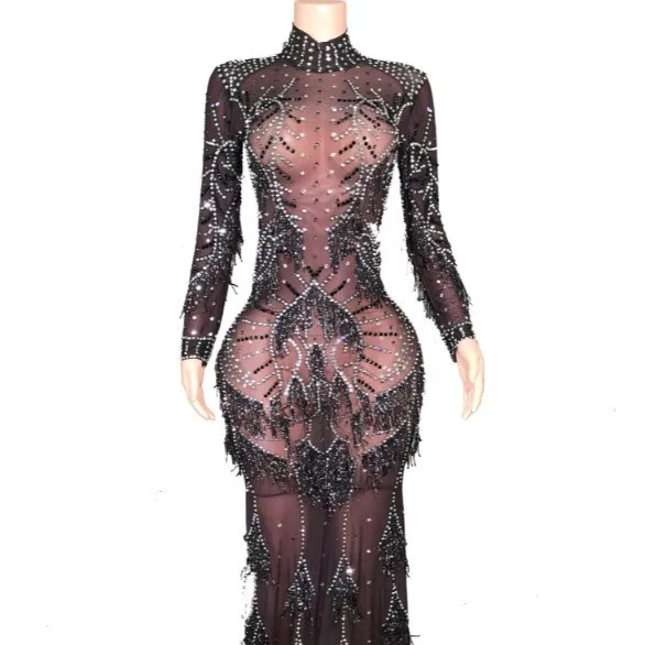 

Birthday holiday party clothing nightclub party party performance sexy bright rhinestone elastic memory dress