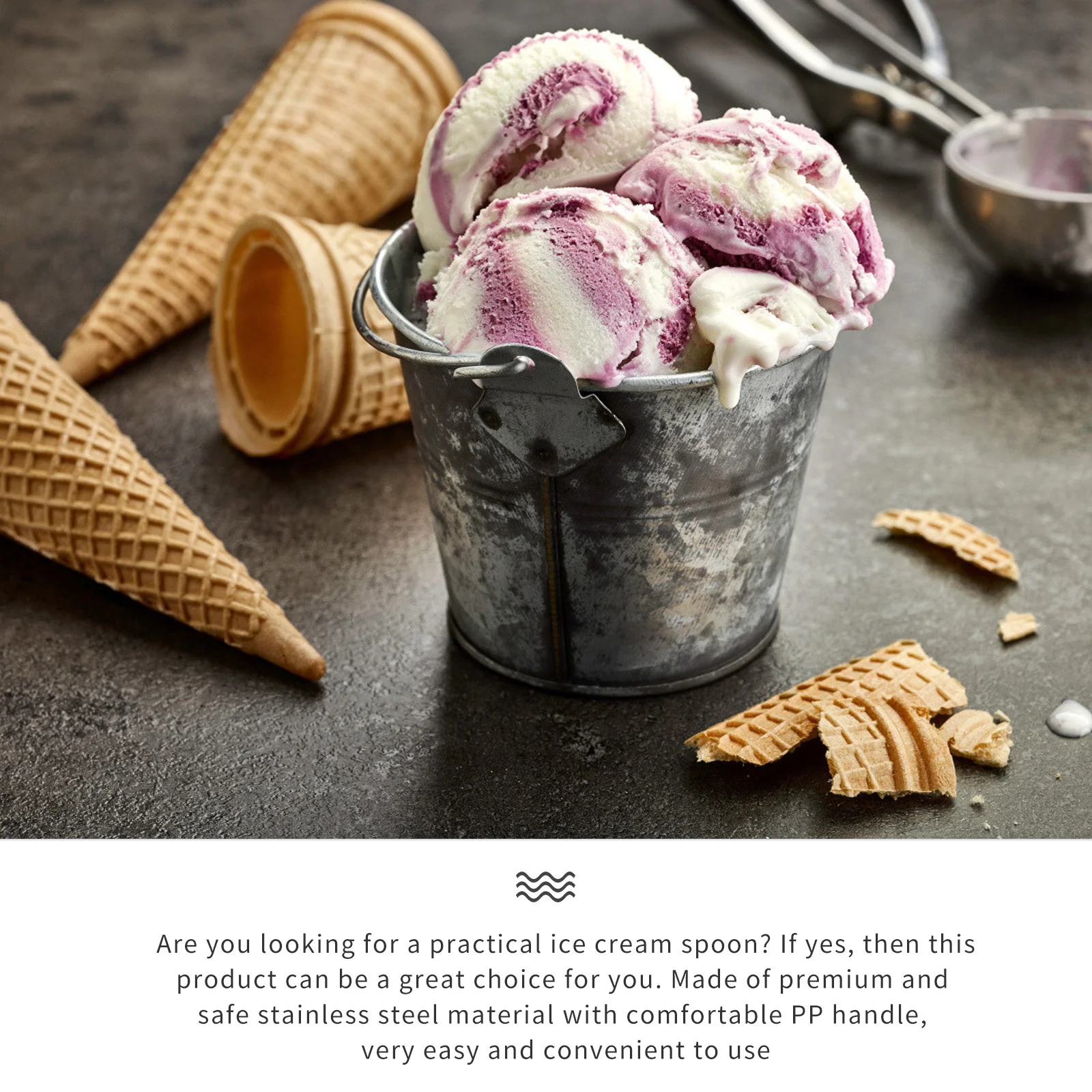 

1Pcs Ice Cream Spoon Stainless Steel Comfortable Handle Dessert Scoop Fruit Spoon Kitchen Tool Ice Cream Scoop