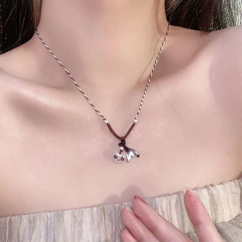 Chinese Style Elegant Butterfly Pendant Necklace Cute Panda Weave Rope Clavicle Chain For Women Retro Cool Trendy Jewelry