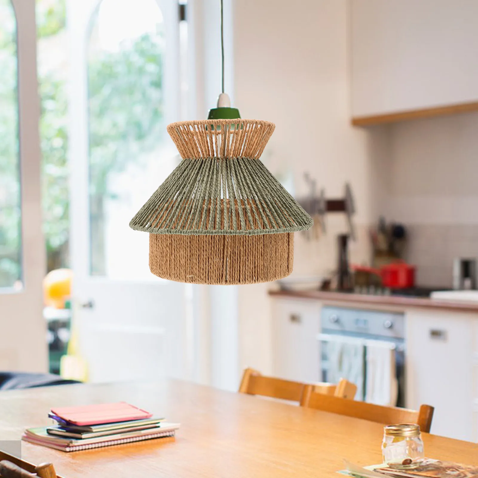Faux Rattan Lampshade Hand Woven Decorative Light Shade for Dining Room Kitchen Living Space Ceiling Pendant Floor Lamps Warm