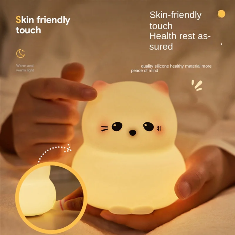 

Cat Silicone Night Light Cute Cartoon Cat Soft Light Sleeping Lamp Atmosphere Lamp Touch Sensor Patting Lamp-HGSW