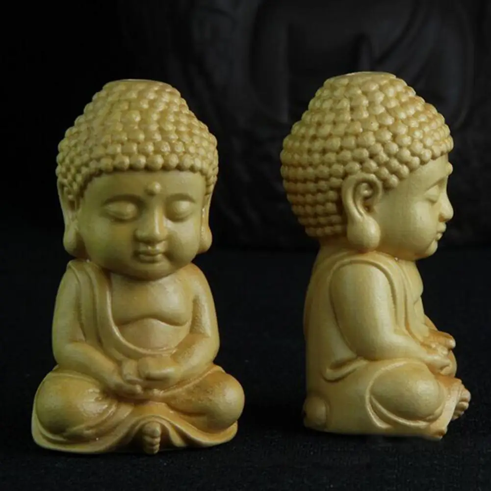 Buddha Ornaments Mini Unpainted Buddha Statues Wood Fine Workmanship Monk Figurine Home Decor