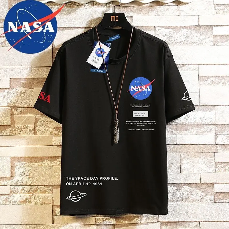 NASA Casual Simple Fashion Short Sleeve Summer Men\'s Versatile Trend Slim Round Neck T-Shirt