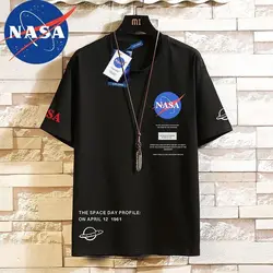 NASA Casual Simple Fashion Short Sleeve Summer Men's Versatile Trend Slim Round Neck T-Shirt