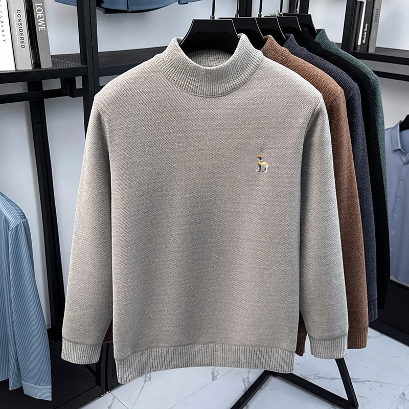 Brand luxury round neck sweater men's high-end plush warm new Korean trend cute dog embroidery youth casual knitted pullover