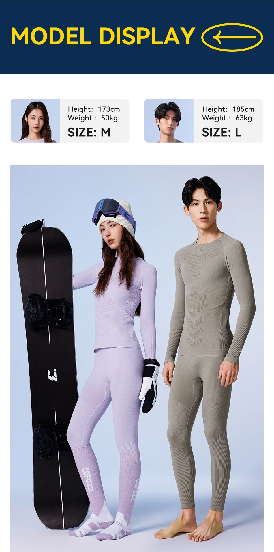 COPOZZ Nahtloses Ski-Thermo-Unterwäsche-Set für Damen und Herren, hochelastisch, Rundhalsausschnitt, schnell trocknend, feuchtigkeitsableitend, Sport-Baselayer, lange Unterhose – Detail 21