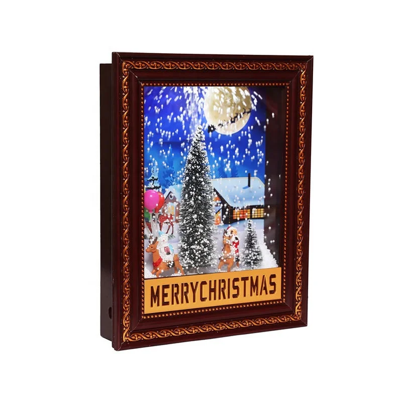 Moldura de foto de natal com música, artesanato de feliz natal, linda moldura com sopro de neve e luz para decoração de natal