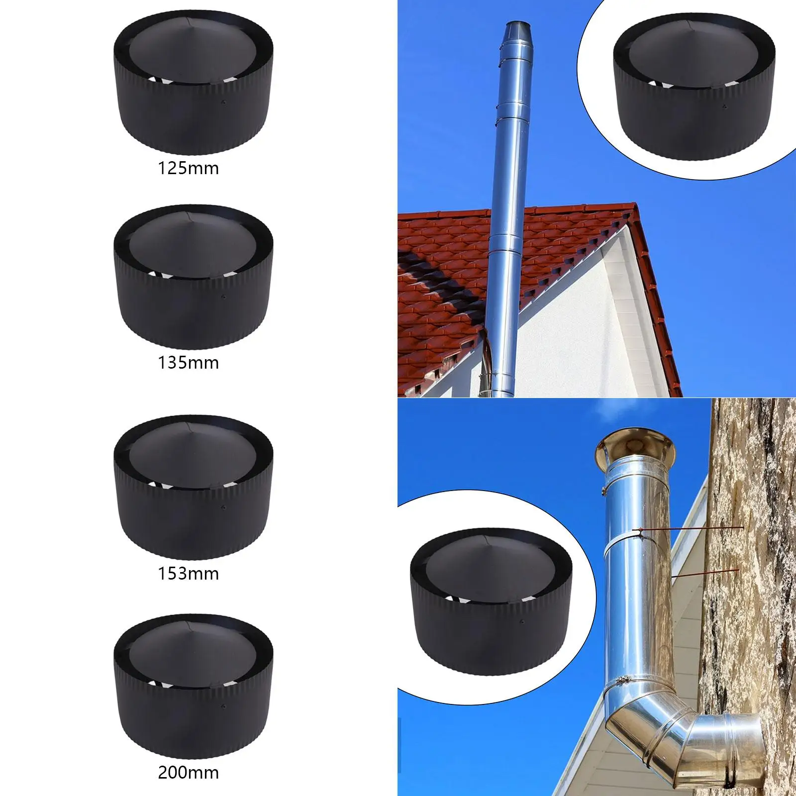 

Chimney Cap Stainless Steel Pipe Cap Windproof Rain Resistant Roof Vent Cap