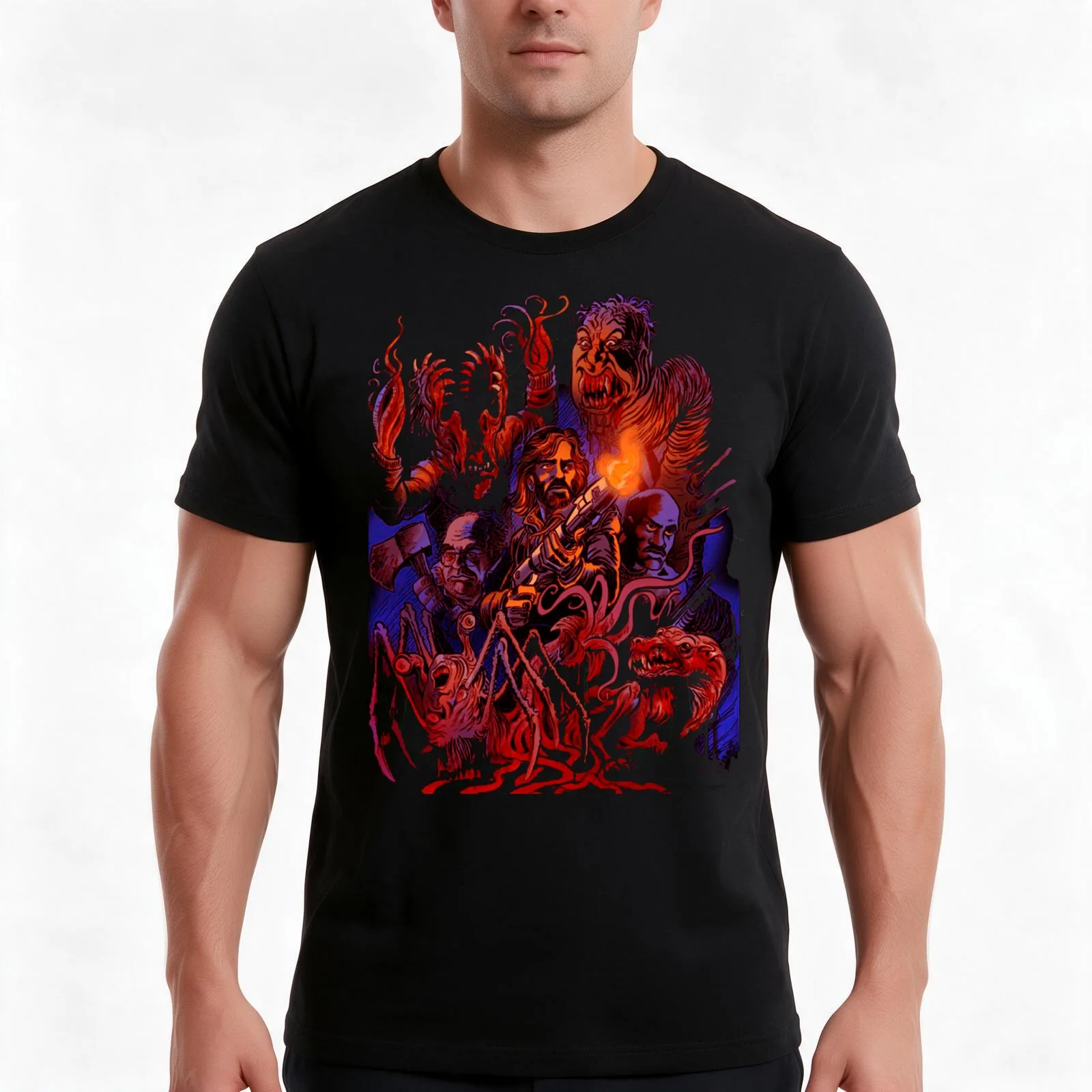 John Carpenters - The Thing T-Shirt, Summer Casual Cotton Tee, Oversized Streetwear Tops, Vintage Graphic Print, 100% Cotton