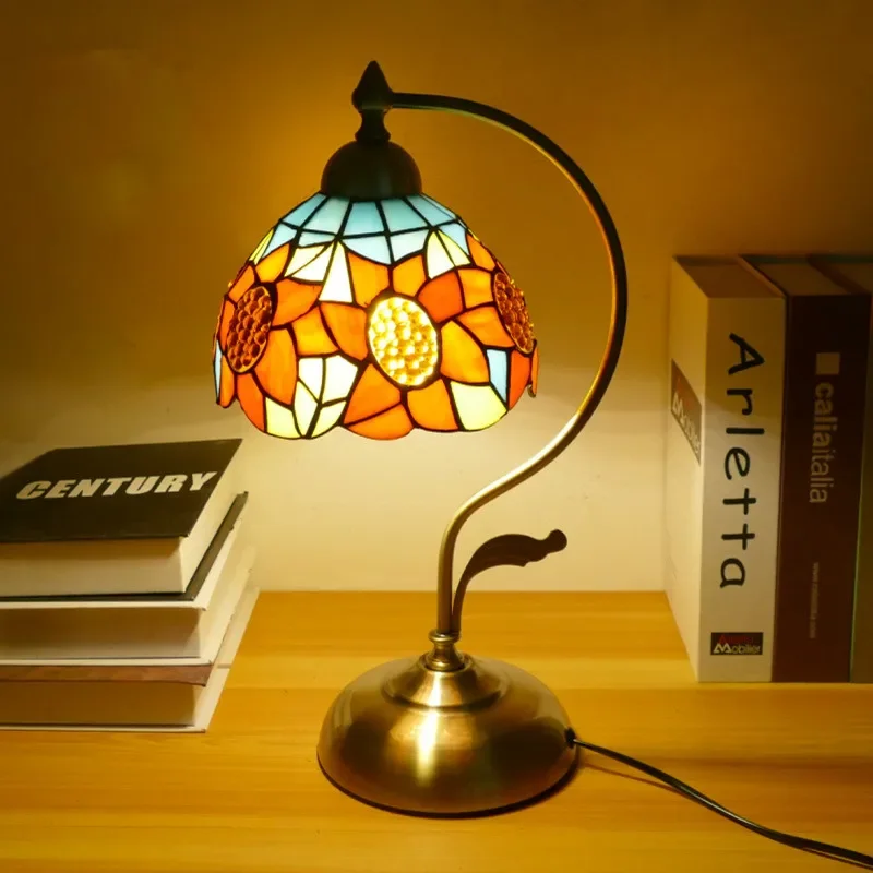 Vitral Desk Lamp, Tiffany Abajur, American Retro Sala de estar e Quarto, Luxurious Villa Hotel