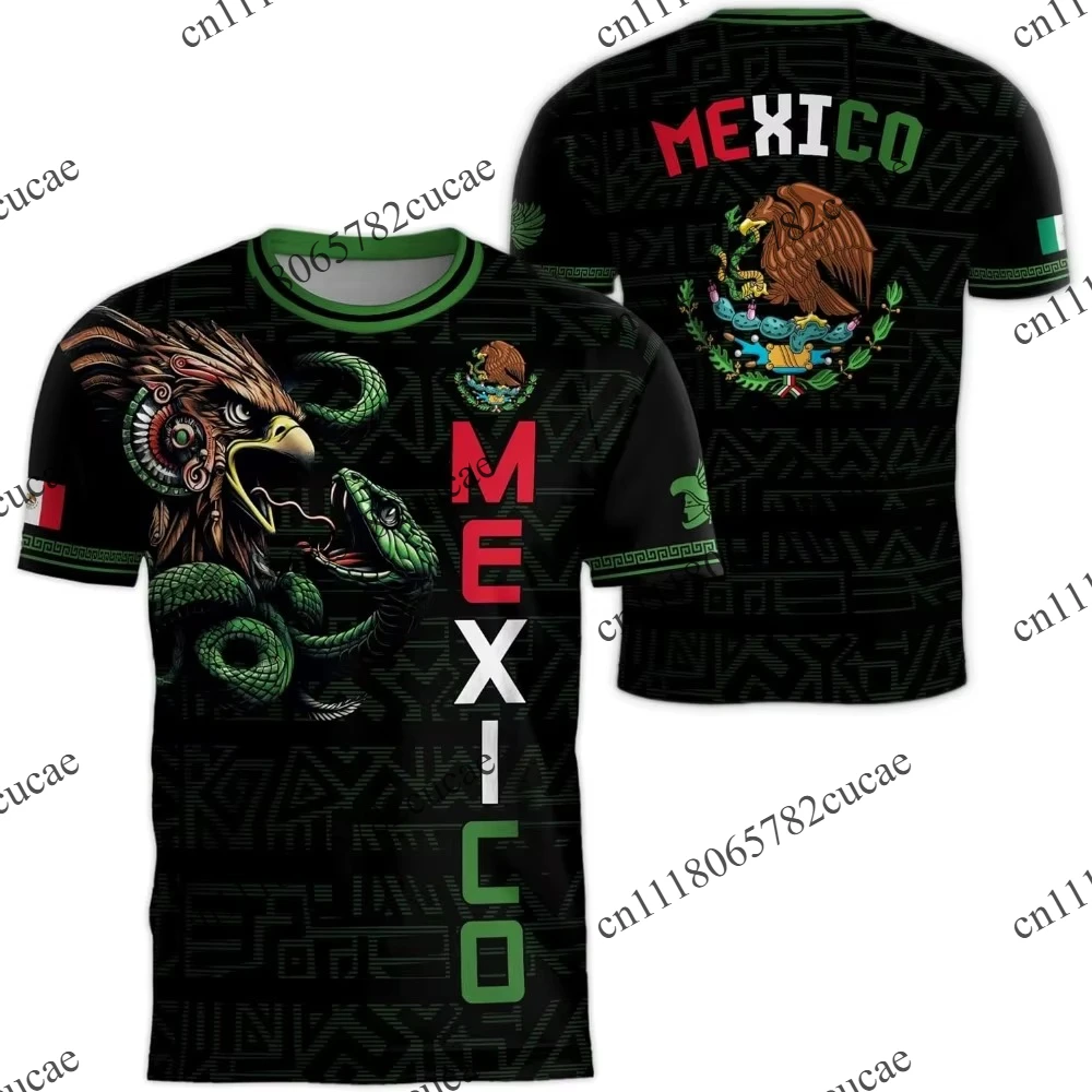 Mexican Flag-themed 3D Eagle Pattern Sport Quick-dry Breatha Men's T-shirt Outdoor Football Sportswear parent-child Clothing