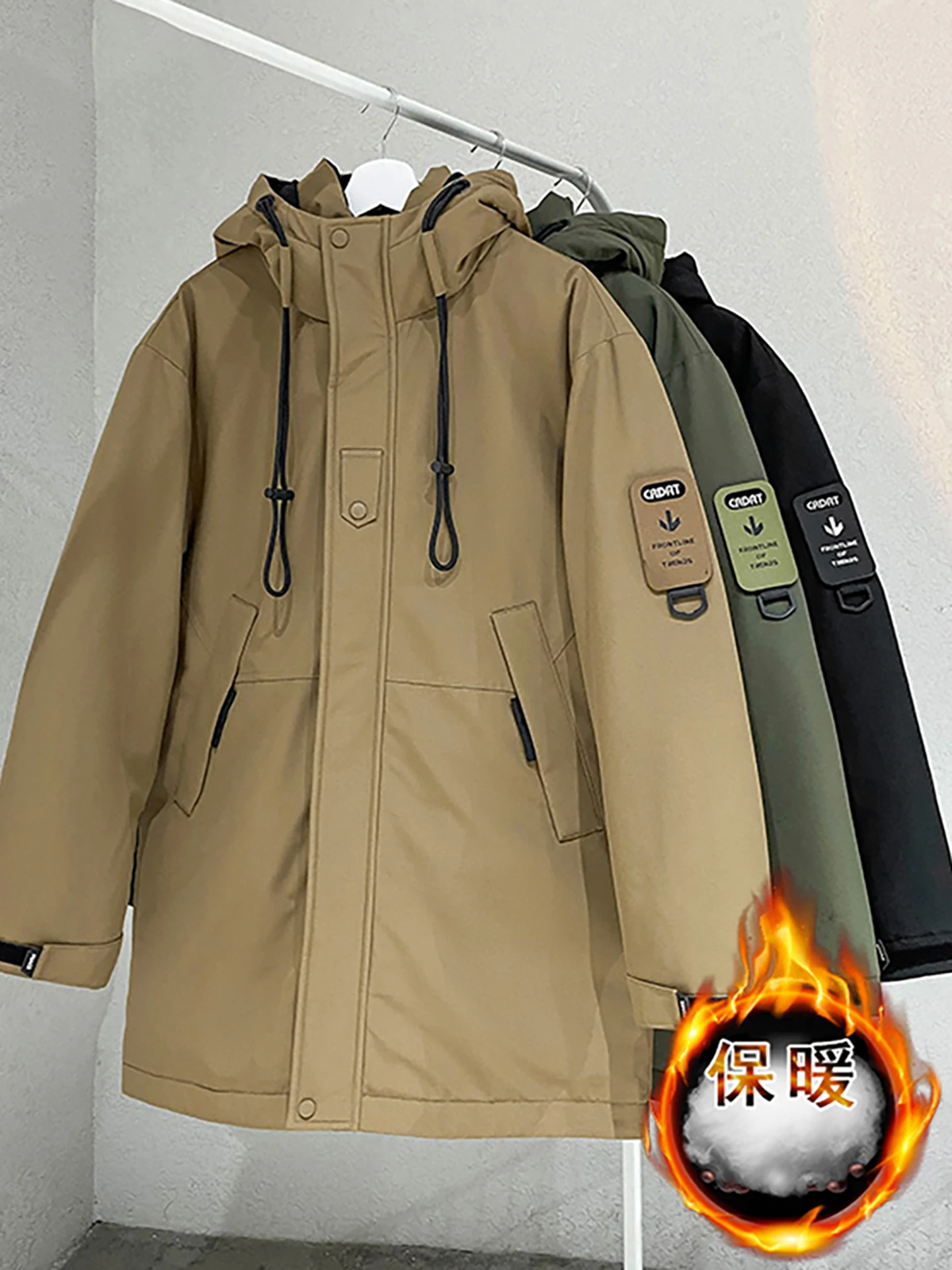 

Thiened Hooded Cotton Jaet Men's Mid-Length 2026 Autumn Winter New Sle Warmth Youth Cotton Coat Outerwear Casual Faion