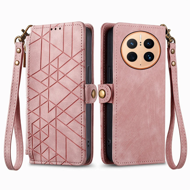 

geometric pattern leather Cover For Huawei Mate 50 40 Pro+ 30 Pro 50E 40E Magnetic shockproof many card Slot Wallet phone Case