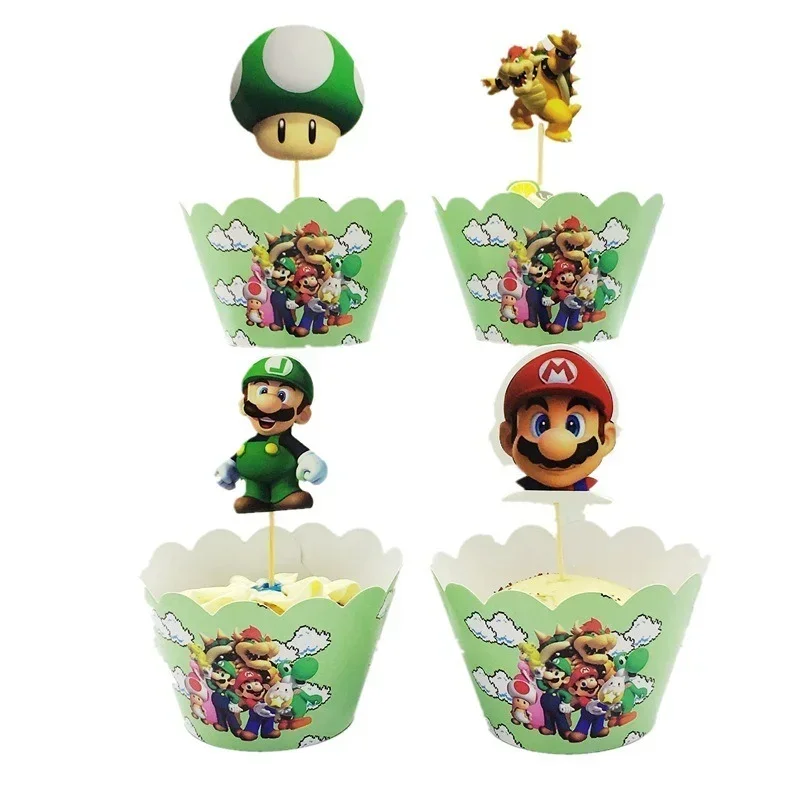 24Pcs/set Super Mario Cupcake Toppers for Decorate Birthday Party Cartoon Mario Cake Flag Children Boys Birthday Party Supplies