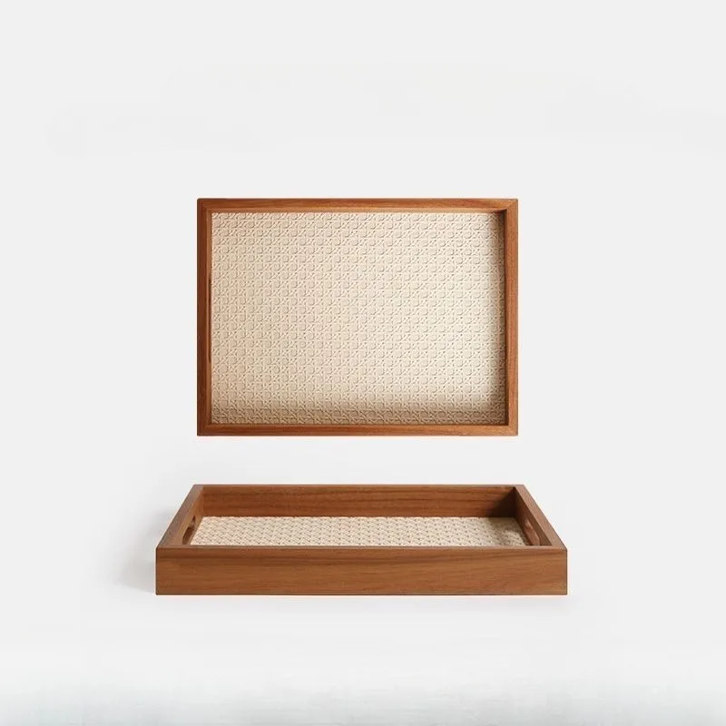 Chinese retro wooden frame handle, tray rattan pattern entrance key, storage plate desktop, ornament gift