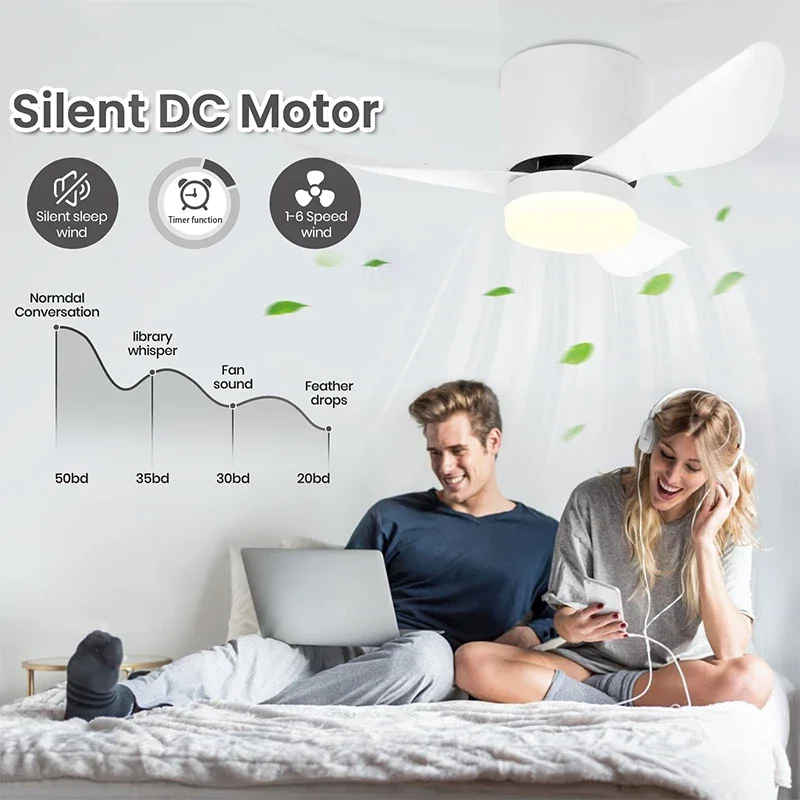 Modern LED Ceiling Fan Light, Bedroom, Study, Dining Room, with Remote Control Adjustable Three Color Timer, Indoor Lighting