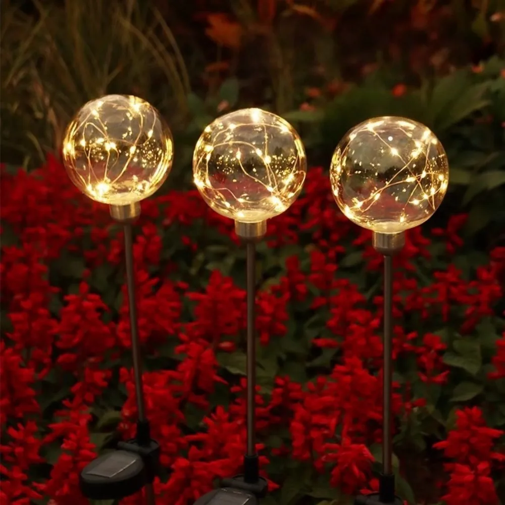 2PC Outdoor Waterproof Solar Wishing Ball Ground Plug-In String Light, Suitable for Courtyard Landscape, Garden