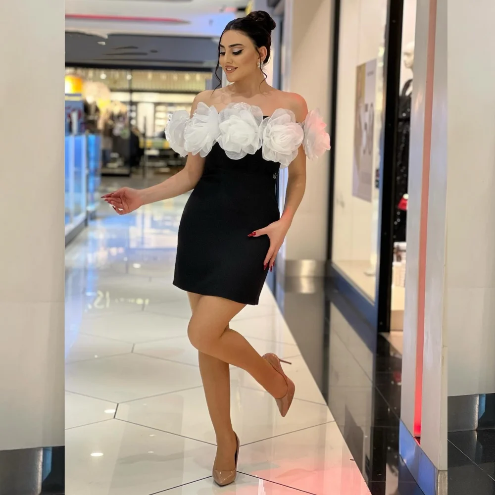 

Customized Evening Jersey Flower Pleat Birthday A-line Off-the-shoulder Bespoke Occasion Gown Short Dresses