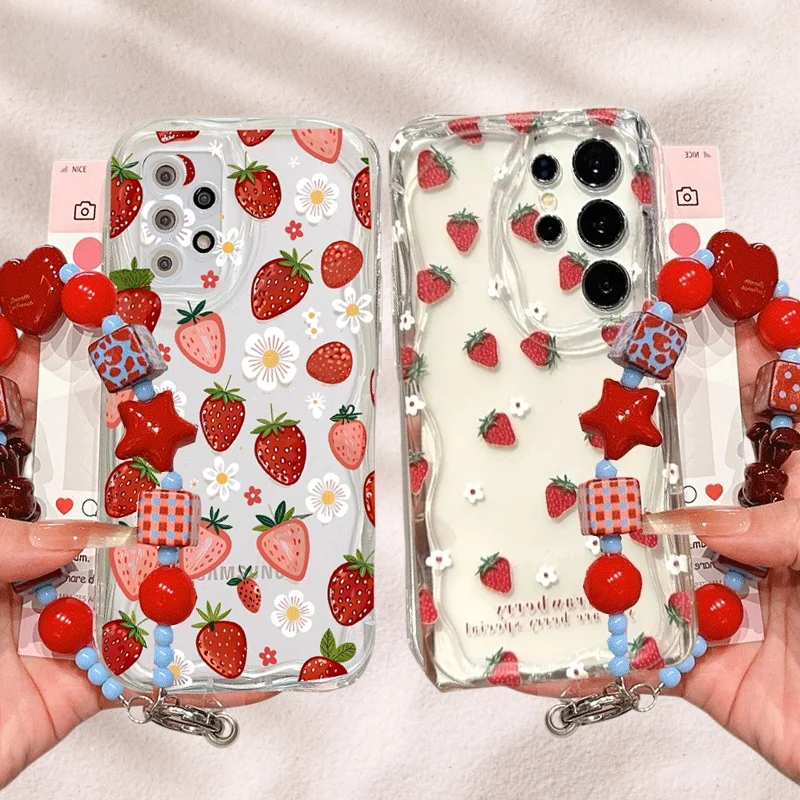 Cute Strawberry Chain Case For OPPO Reno 15 15F 14F 12F 11F 