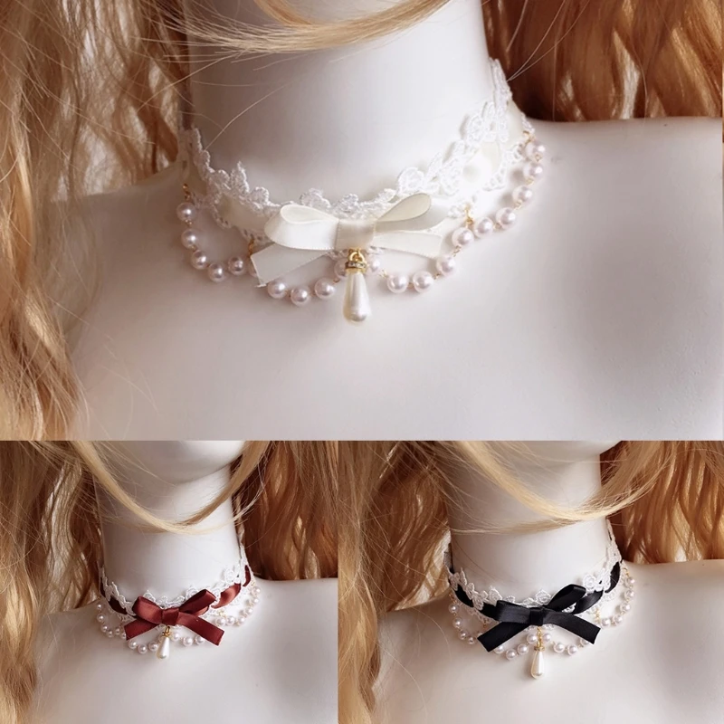 Gothic Necklace Black Lace Choker Necklace Retro Accessories Sweet Pearl