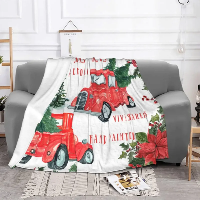 Truck Clipart Knitted Blanket Nordic Merry Christmas New Year Flannel Throw Blankets Bedroom Sofa Soft Warm Bedspread