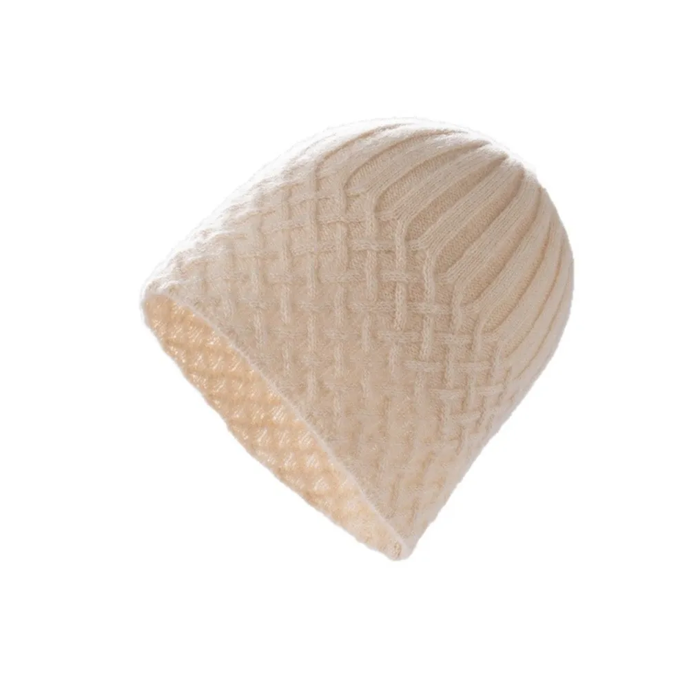 Winter 100% Pure Cashmere Beanie Women Half Cable Knit Solid Color Soft Light Warm Headwear Comfortable Casual Beanie