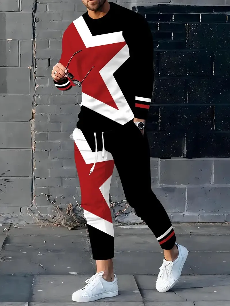 

Новый мужской комплект с капюшоном на весну и осень 2025 — это повседневный модный мягкий и удобный 3D-принт со звездами.