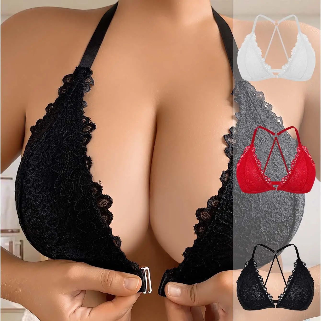 

Adjustable Large Size Women's Bra Lace Trim Push up Strap Y Underwear Fine Strap Cross-Border New Model Seven Sleeve Length