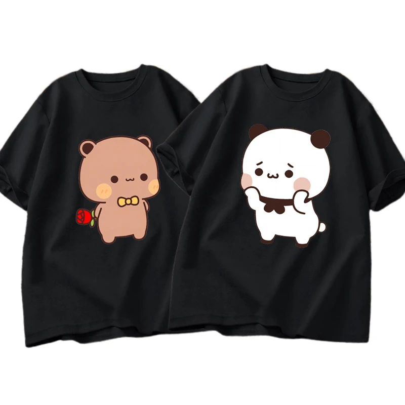 Camiseta de oso DuDu sorprendente Panda BuBu con una flor, camisetas gráficas divertidas y bonitas de Buu Duu, camisetas para mujeres y hombres, ropa para parejas