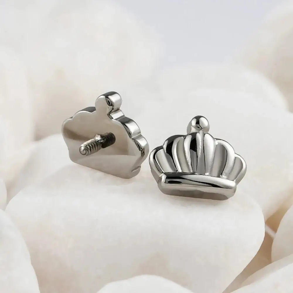 ASTM F136 التيتانيوم 16 جرام تاج صغير Labret الغضروف قرط الاذن المرصع اللولب محارة الزنمة شقة الظهر الأذن ثقب المجوهرات مع صندوق هدية