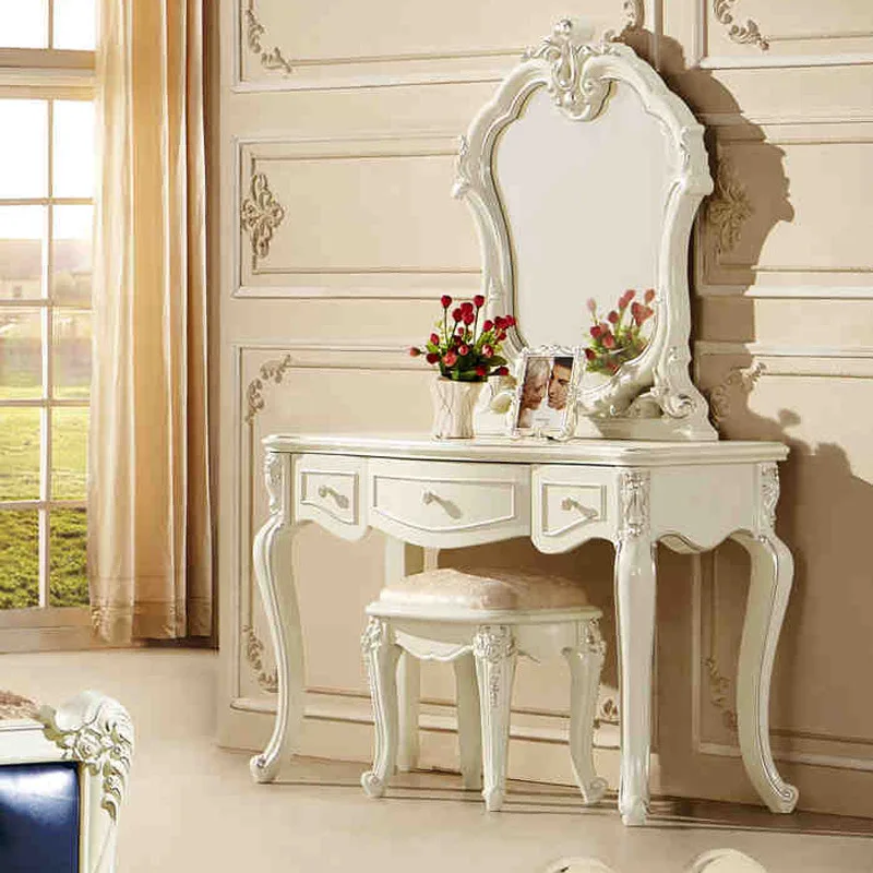 

European dressing table, French table, pastoral cabinet, carved table, American mirror