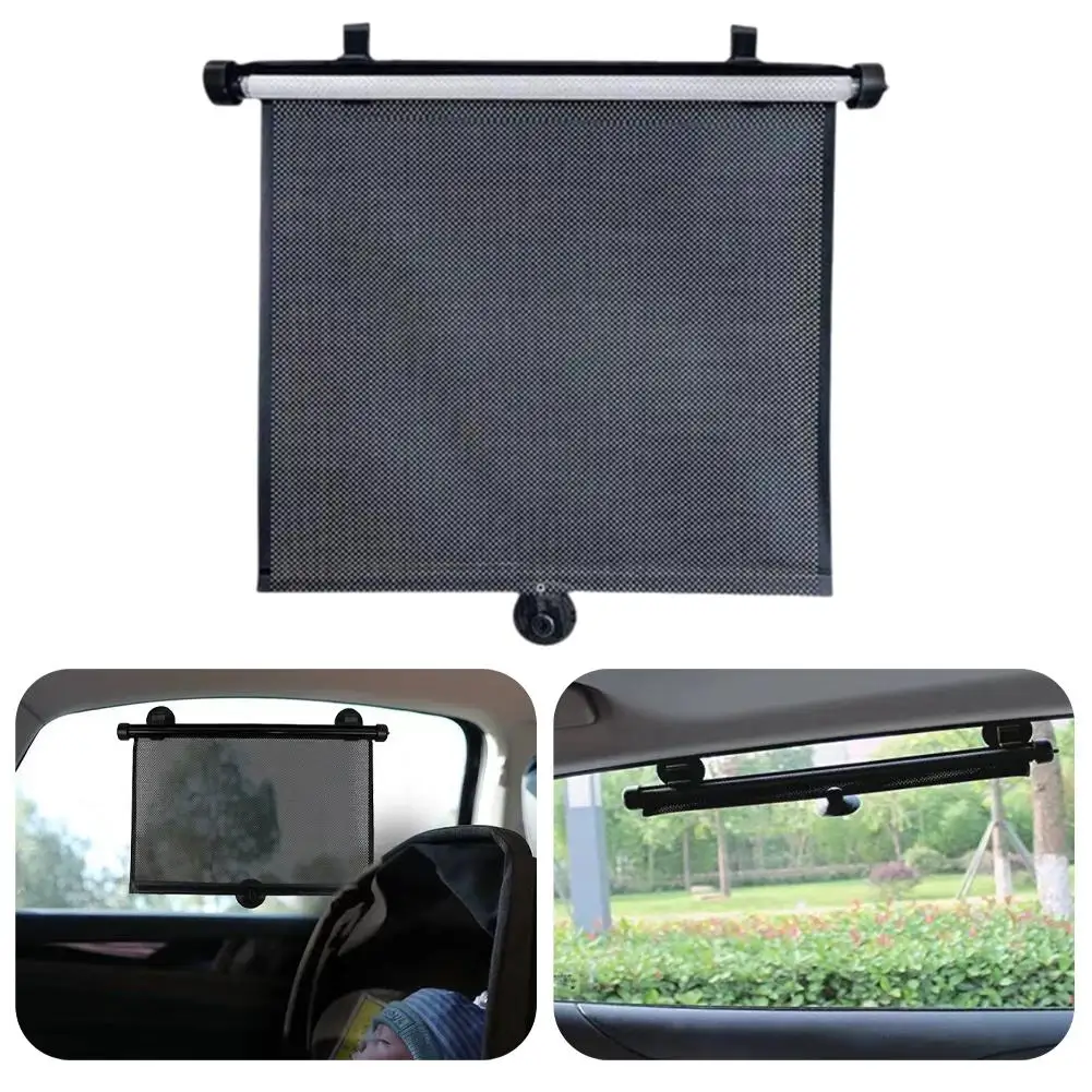 Car Sun Visor Retractable Sunshade Curtain Multi-dimensional Telescopic Design Anti-UV Press Button Roll Up Mesh Stripe Design
