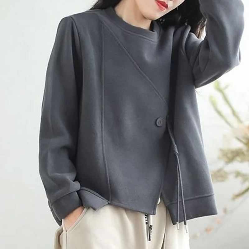 New Autumn/Winter Fashion Trend Lazy Style Spliced Round Neck Loose Versatile Slim Western Commuter Women\'s Long Sleeve Sweater