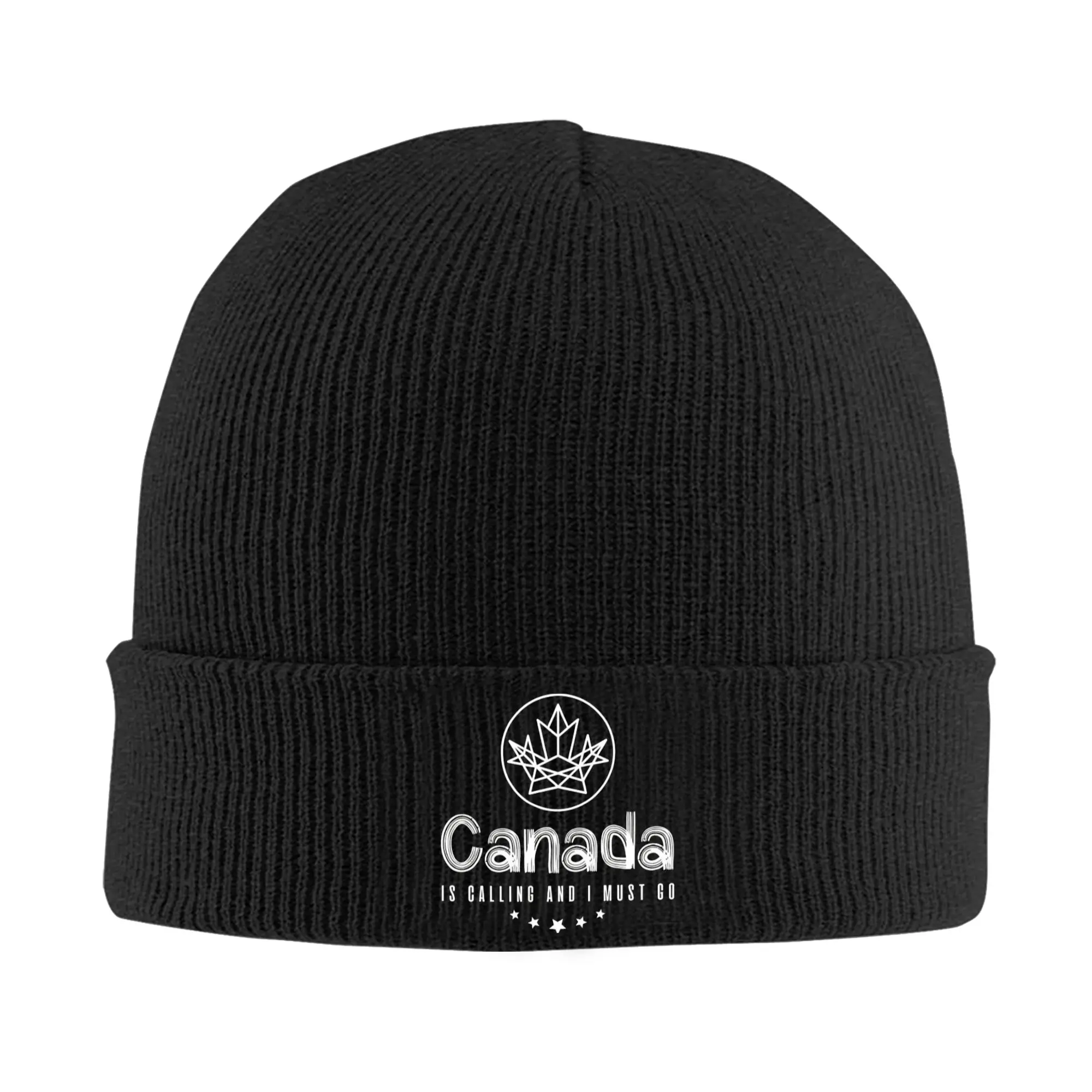 Funny Canada Is Calling and I Must Go Flag  Knitted Hat for Women Men Beanies Autumn Winter Hat Acrylic  Warm Cap