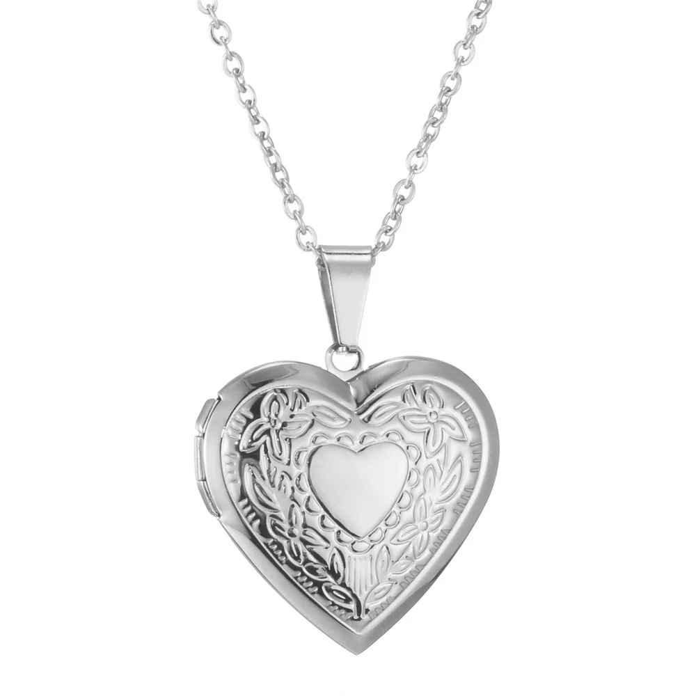 Romantic Heart Locket Pendant Openable Female Silver Color Stainless Steel Photo Frame Charm Necklace for Women Men Jewelry Gift