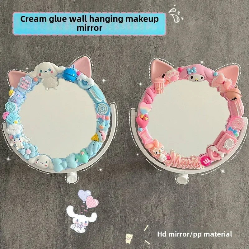 Cartoon Sanrio Meine Melodie Studentin niedlich handgefertigt kreative DIY drehbare Katzenohren Schlafsaal Creme Kleber Make-up Spiegel Geschenk