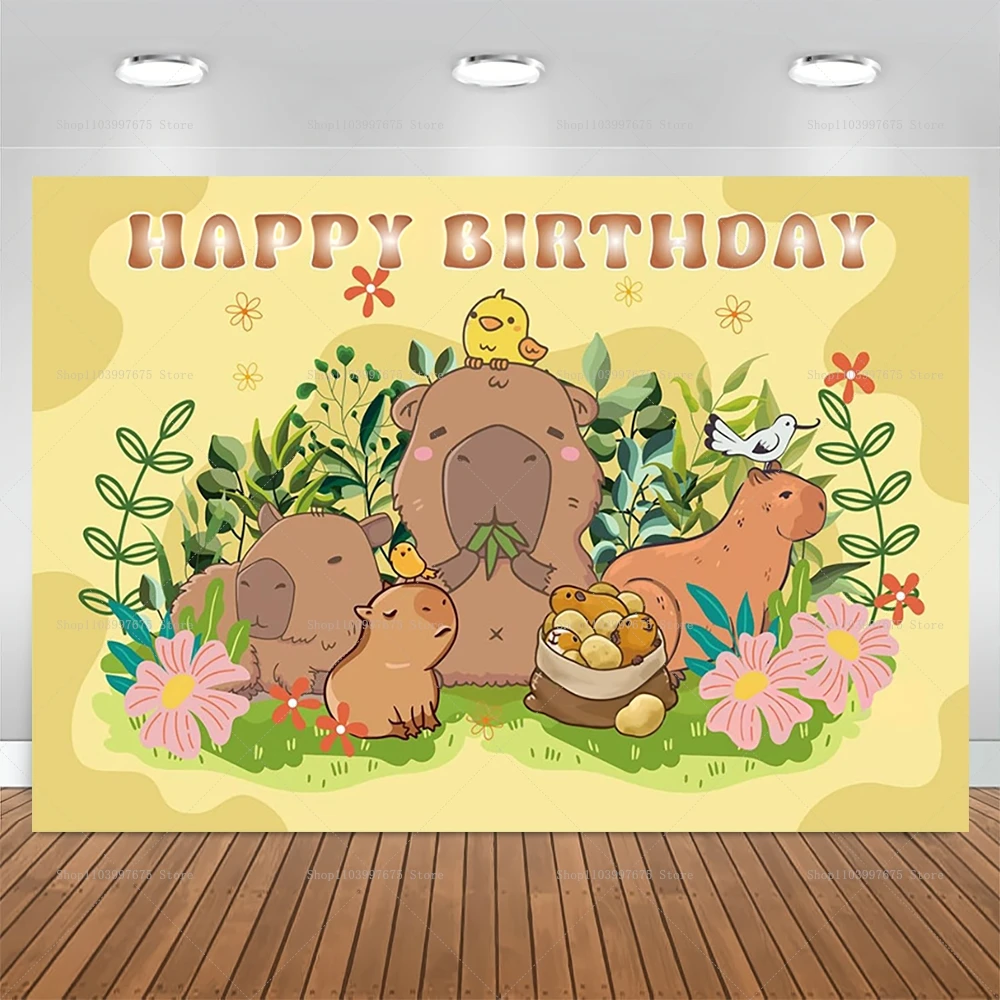 Cute Capybara Theme Backdrop Children\'s Birthday Party Decoration Supplies Photography Background Baby Shower Photo Booth Props