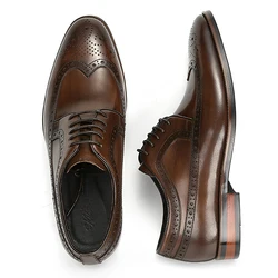 2024 High Quality Italy Brogue Style Genuine Leather Oxford Derby Dress Business Shoes for Men Party Casual Daily Life