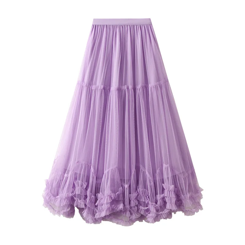 

Long Maxi Tulle Skirt Women Spring Summer Elastic High Waist Big Hem Solid A-line Skirt Elegant Lady Long Tutu Skirt Jupe Longue