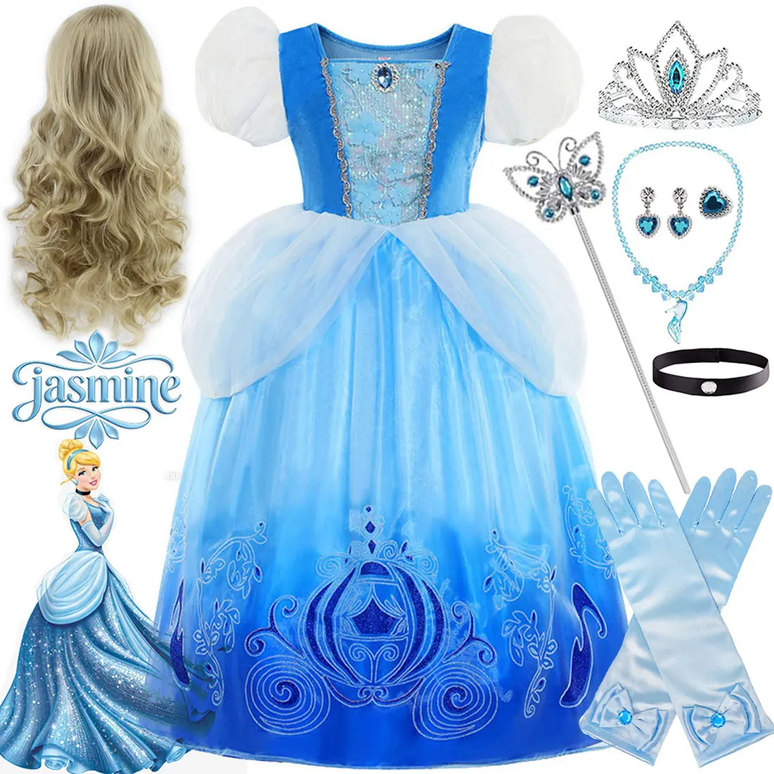 

Костюм для косплея Дисней для девочек: Нарядное платье Золушки для вечеринки, сказочный костюм принцессы, детский костюм для ролевых игр, изысканное бальное платье Золушки, комплект