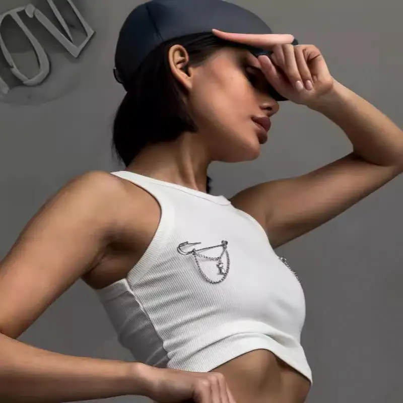 Spicy Girl Solid Color Inner Layer With Anti Glare Design For Women's Racerback Vest And Bottom Strap For External Wear