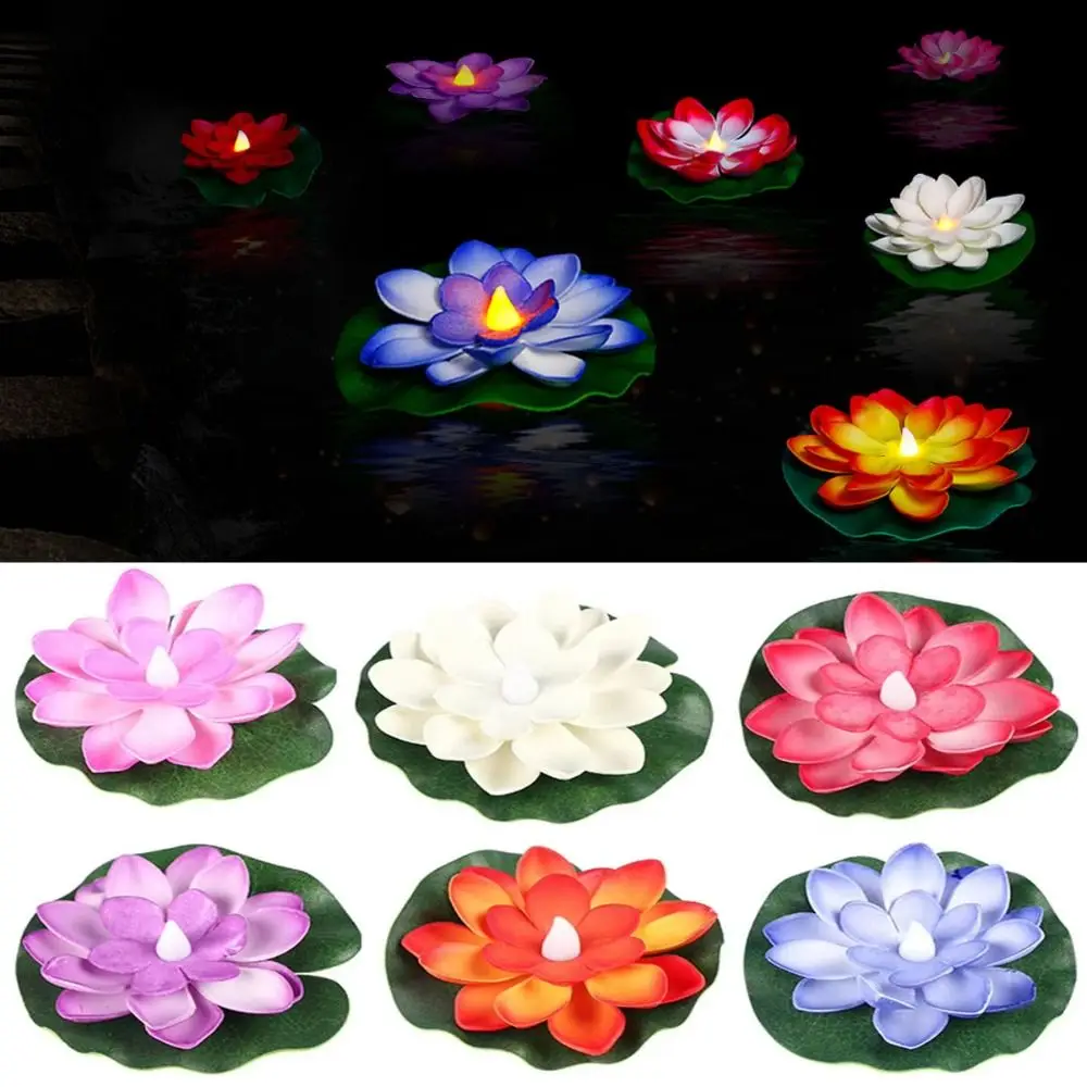 

LED Fake Flower Plants Colorful Lotus Lantern EVA Decor Lotus Light 10cm/14.5cm Electronic Candle Floating Lamp River