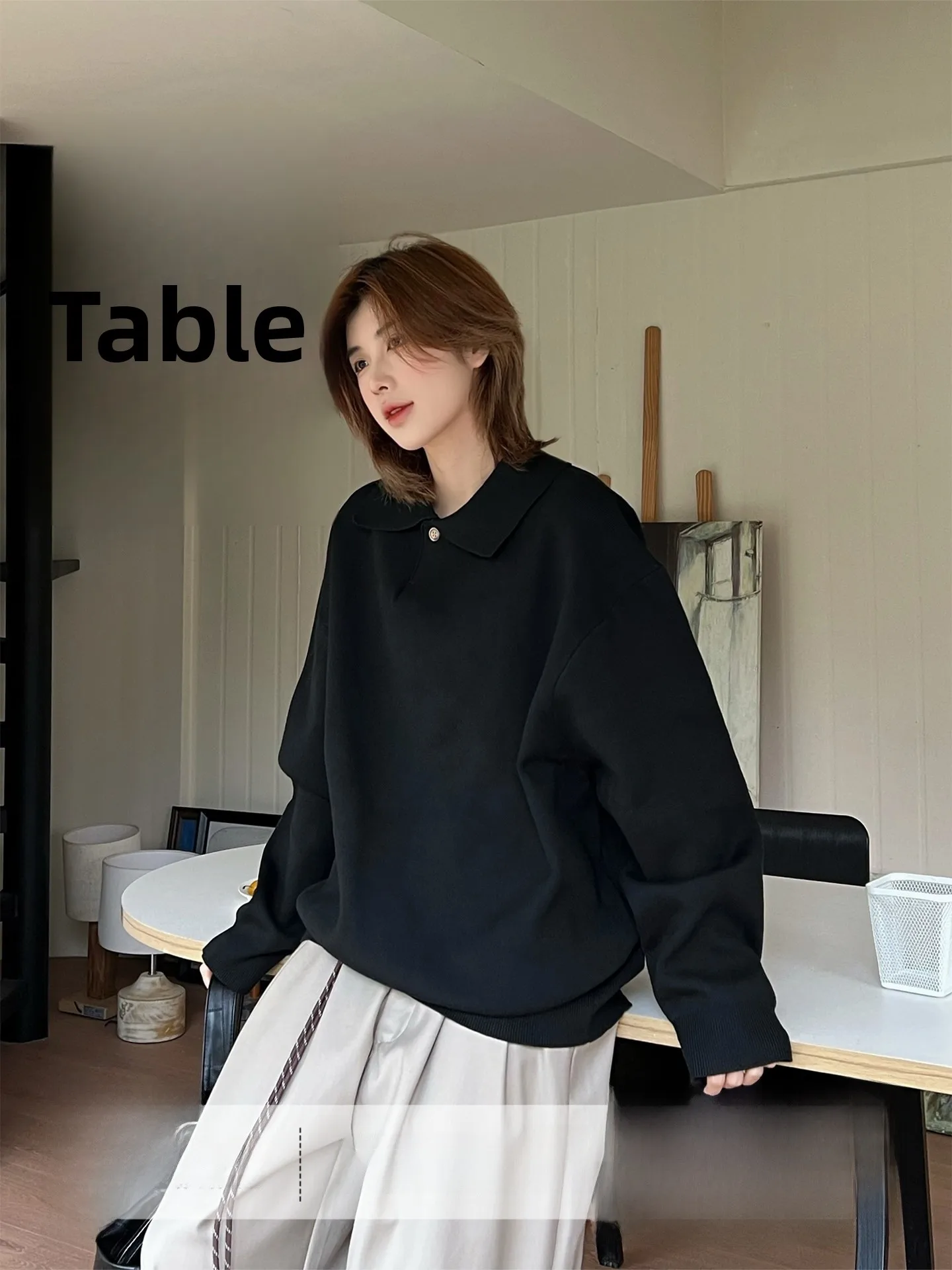 

Ja1 Classic Preppy Style Small Collar Sweater Neutral Pure Color Versatile Knitted Shirt for Men And Women Thick Long Sleeve